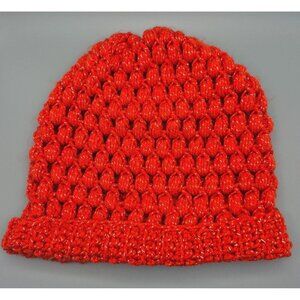 Handmade Crochet Dark Burnt Orange Ladies Beanie Hat One Size Metallic Speckles